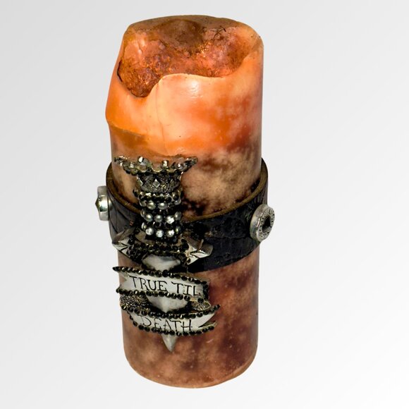 CHROME ANGELS Brown Candle with Leather and Swarovski Crystals on Chrome - Picture 3 of 16